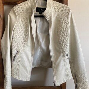 Lulu's Vegan Leather Moto Jacket Heartlines Beige SMALL